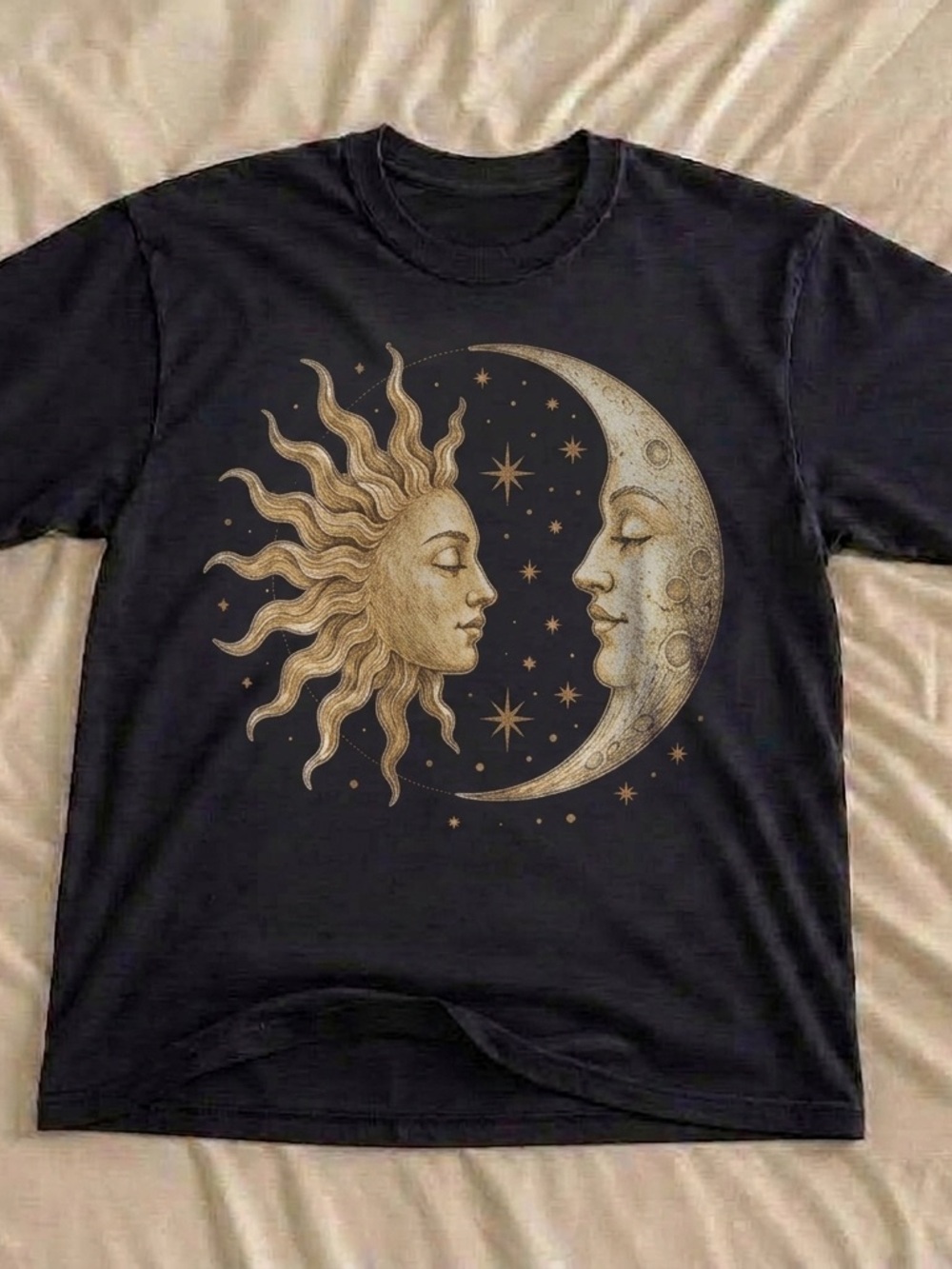 Sun and Moon Face Graphic T-Shirt Black Celestial Astrology Unisex